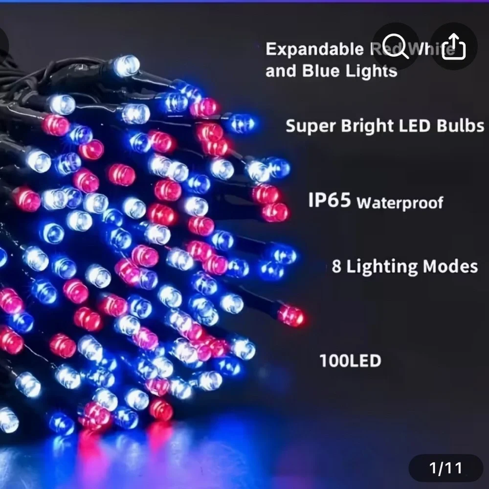 Red White Blue Solar Lights Outdoor LED Waterproof Lights